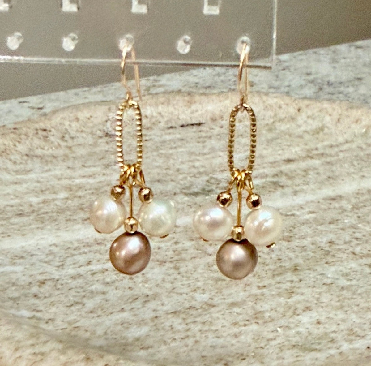14k Gold-Filled Two-Tone Edison Pearl Cluster Dangle Earrings