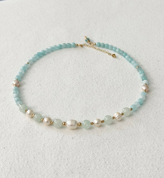 Aqua Quartz & Freshwater Pearl Ocean Breeze Necklace