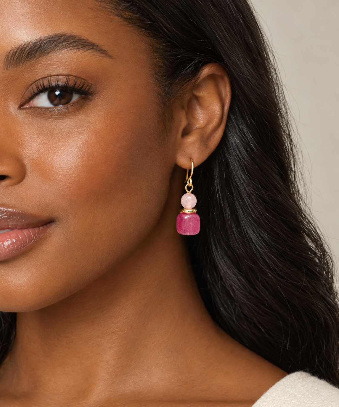 Pink & Strawberry Quartz Drop Earrings | Gold-Filled