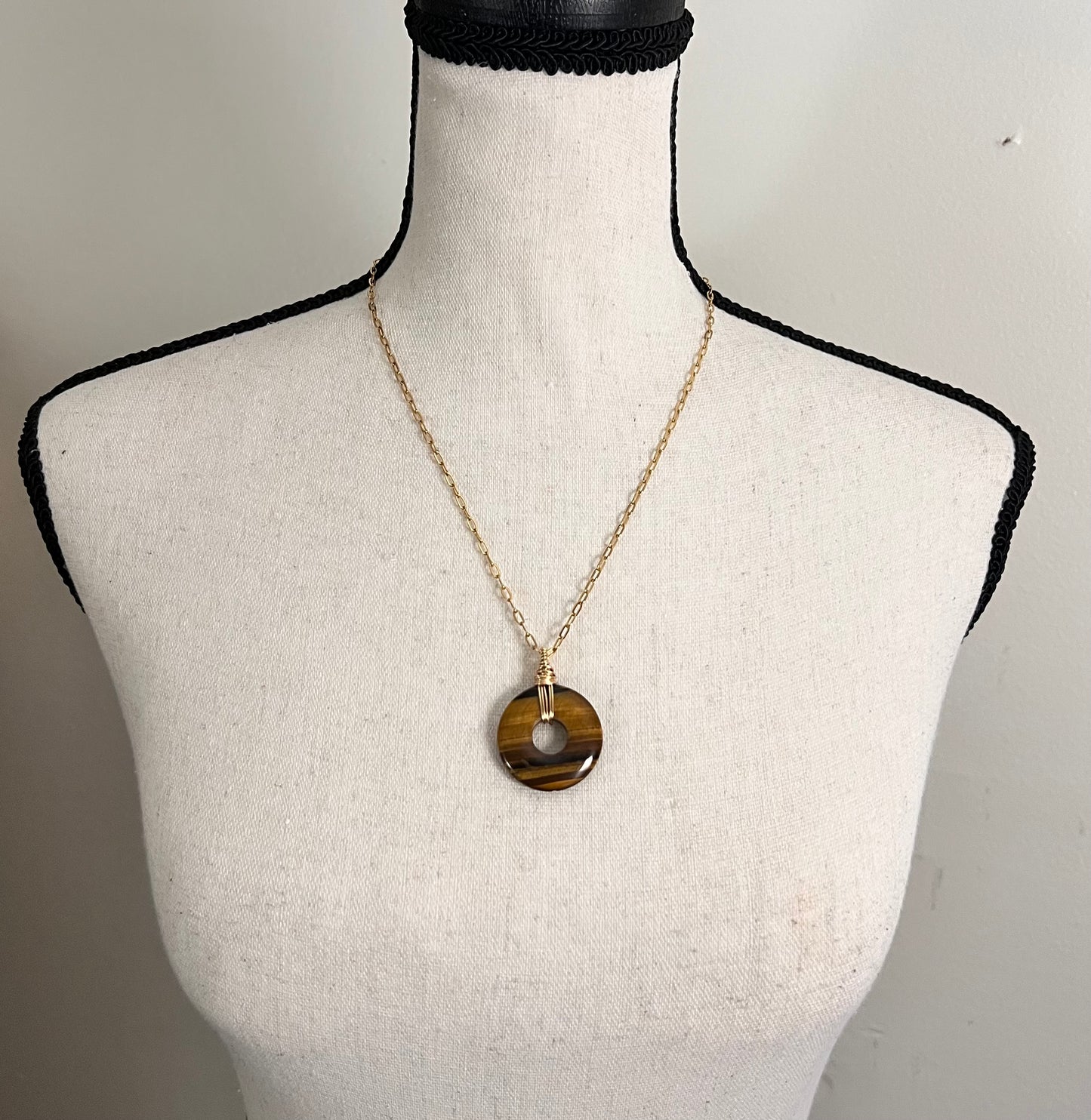 Donut Tiger Eye Pendant Necklace