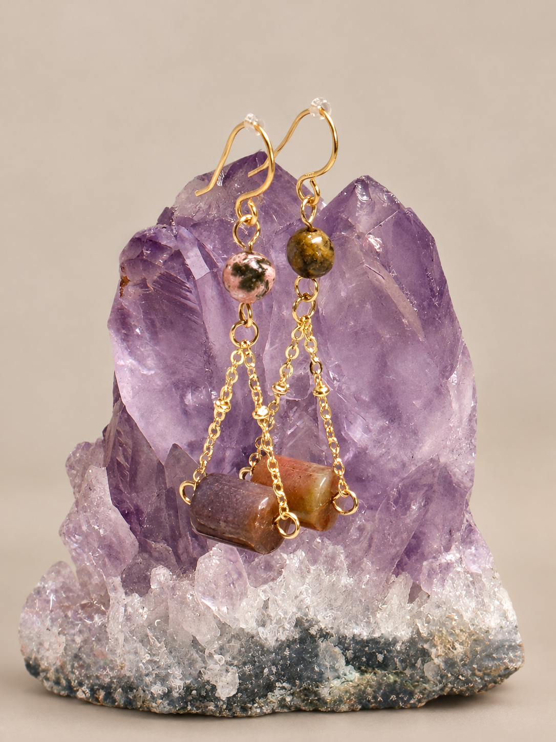 Fancy Jasper Geometric Drop Dangle Earrings - 14k Gold-Filled