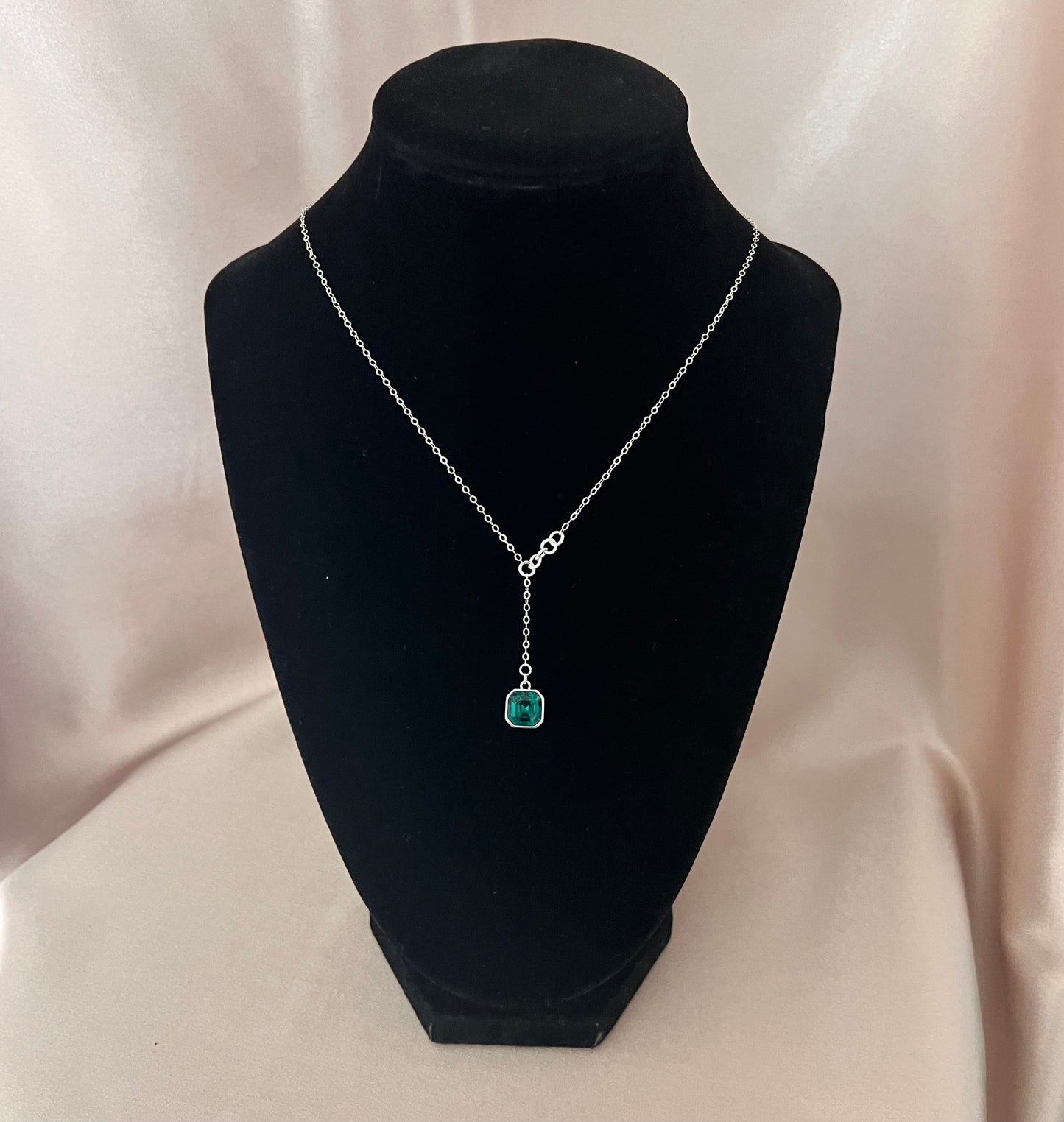 Sterling Silver Emerald Lariat Necklace