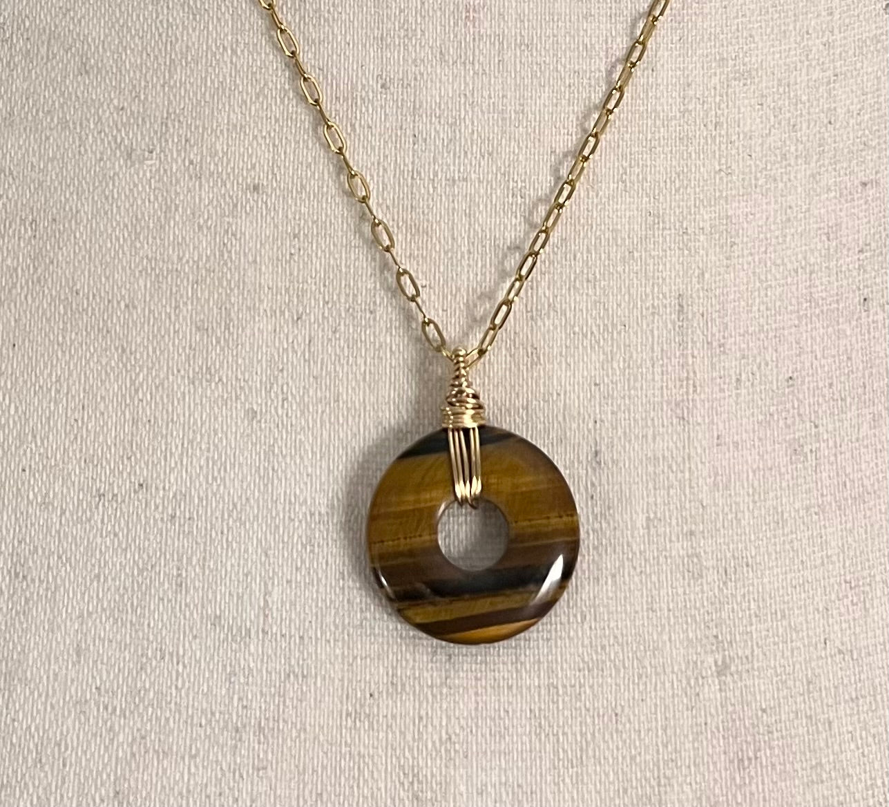 Donut Tiger Eye Pendant Necklace