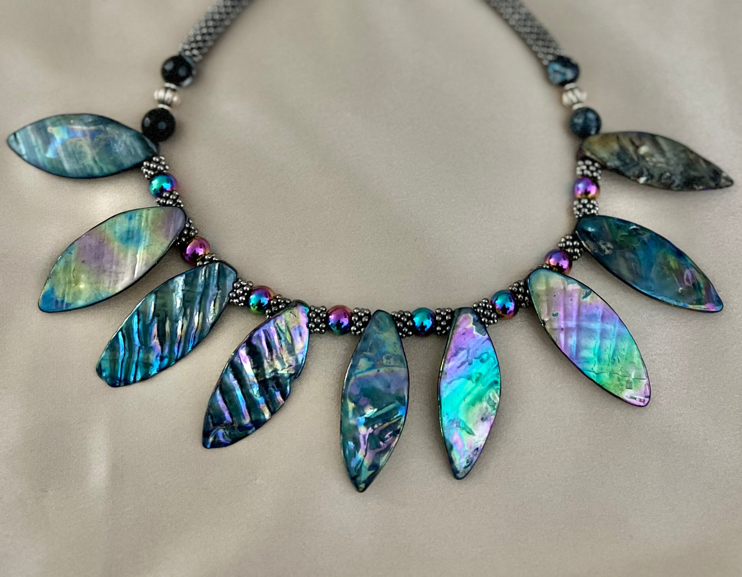 Abalone Shell Leaf Statement Necklace