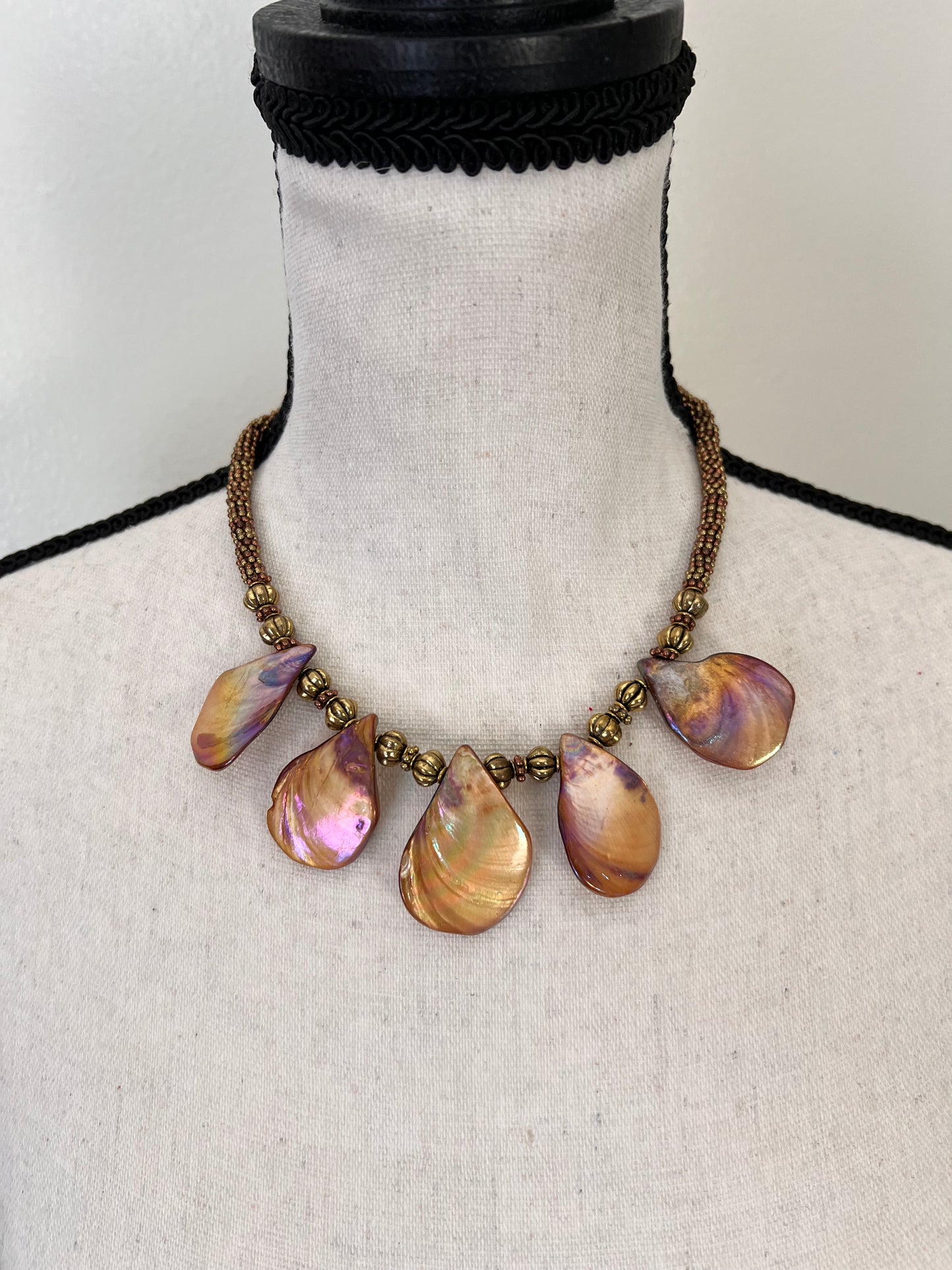 Gold Teardrop Shell Pearl Statement Necklace