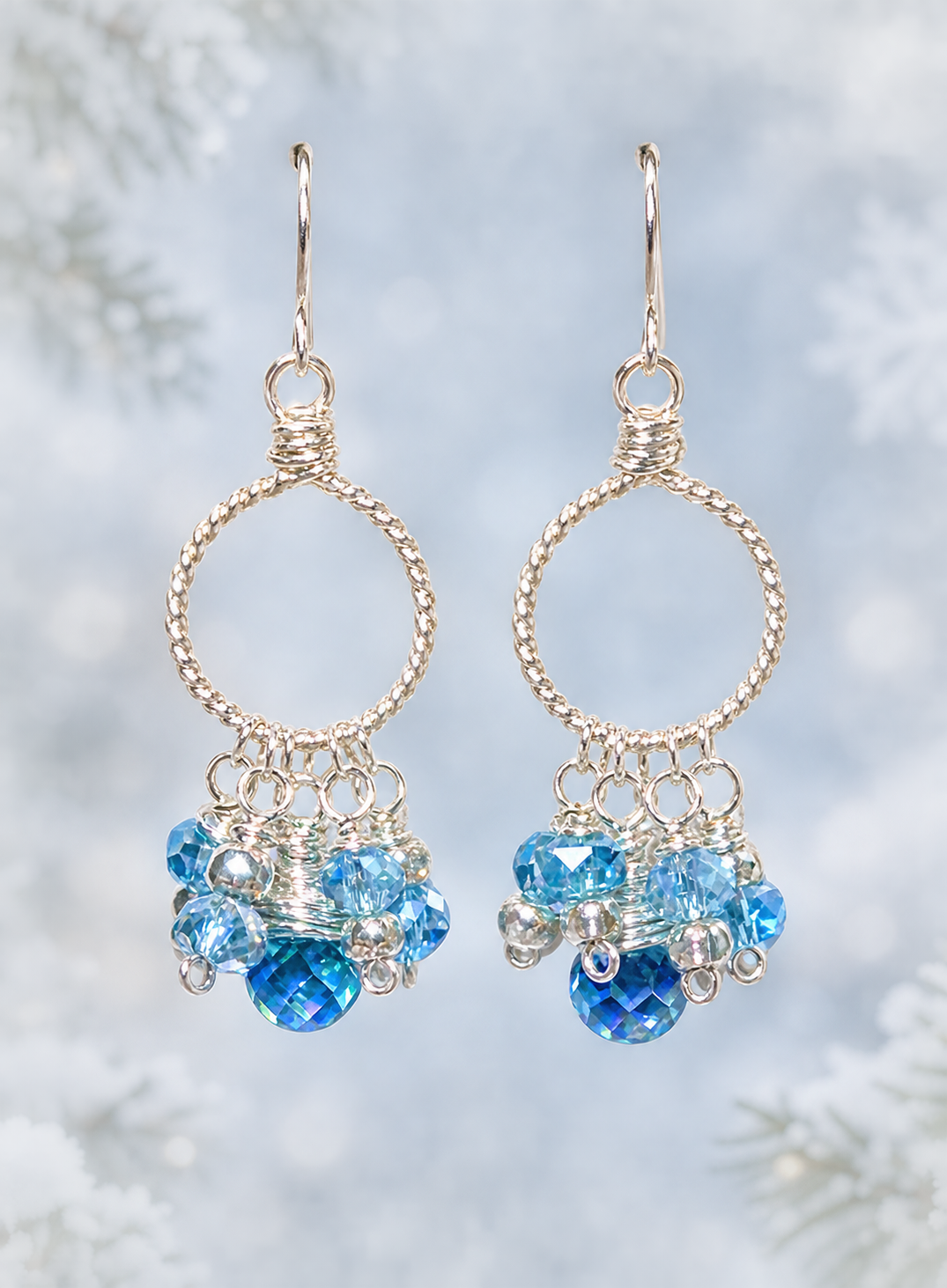 Icy Blue Topaz Cluster Hoop Earrings | Silver Rope
Dangle Jewelry