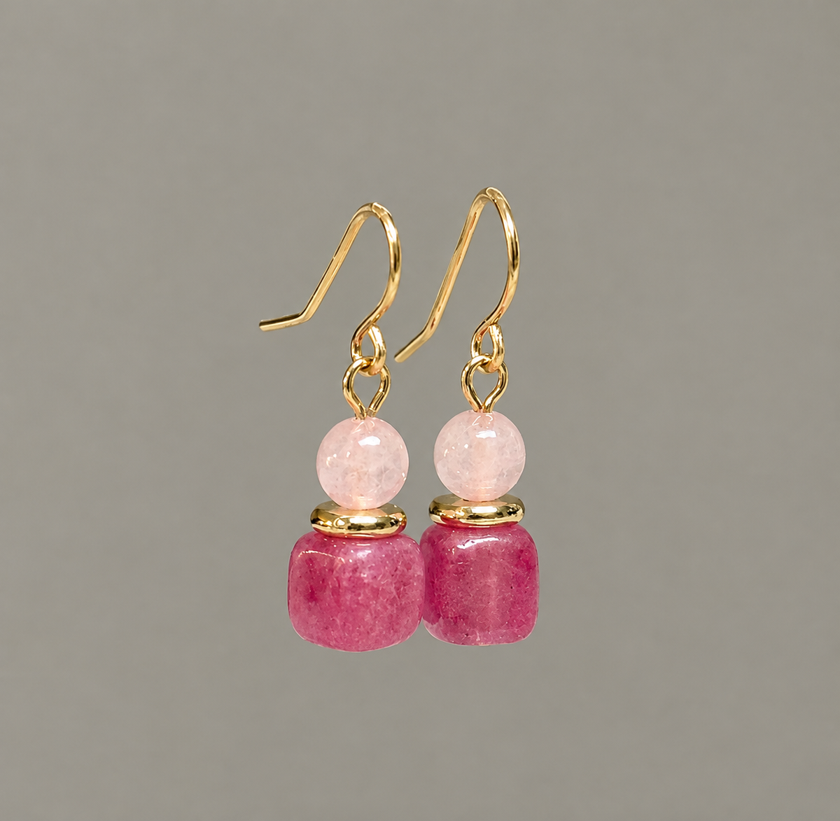 Pink & Strawberry Quartz Drop Earrings | Gold-Filled