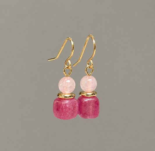 Pink & Strawberry Quartz Drop Earrings | Gold-Filled