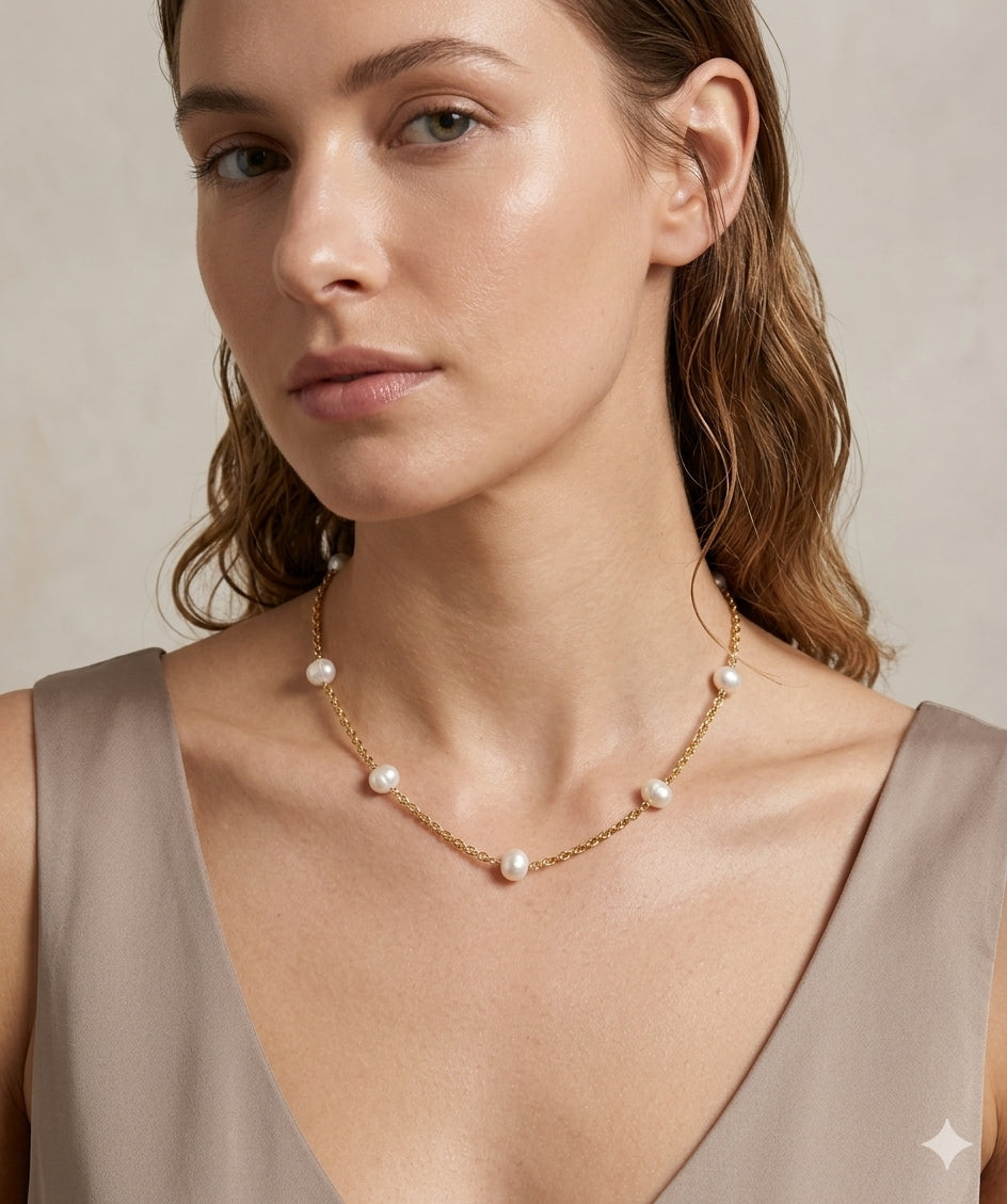 Freshwater Pearl Satellite Station Necklace - 24k Gold-Filled