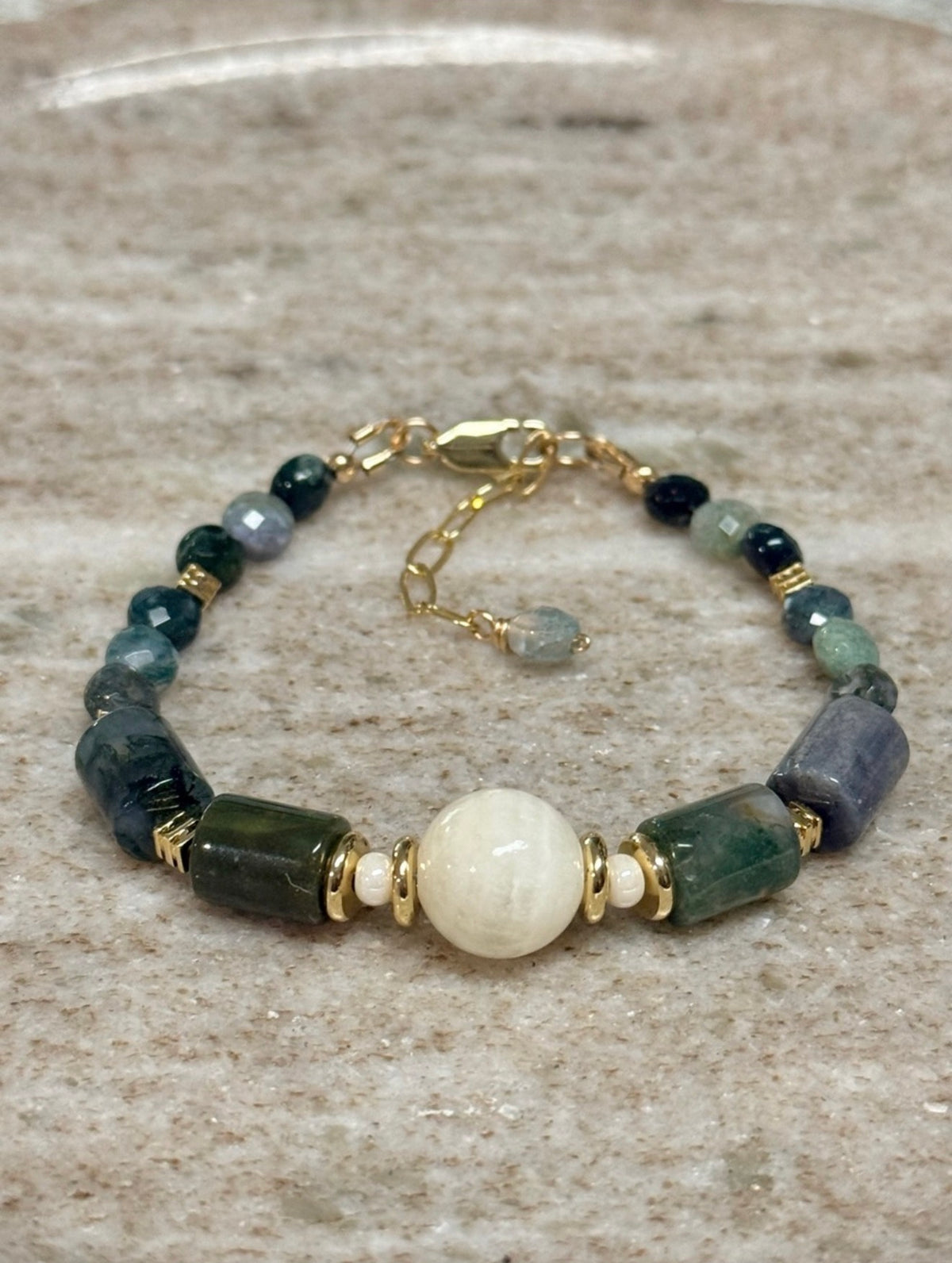 Fancy Jasper & Milky Jade Bracelet | Gold-Filled