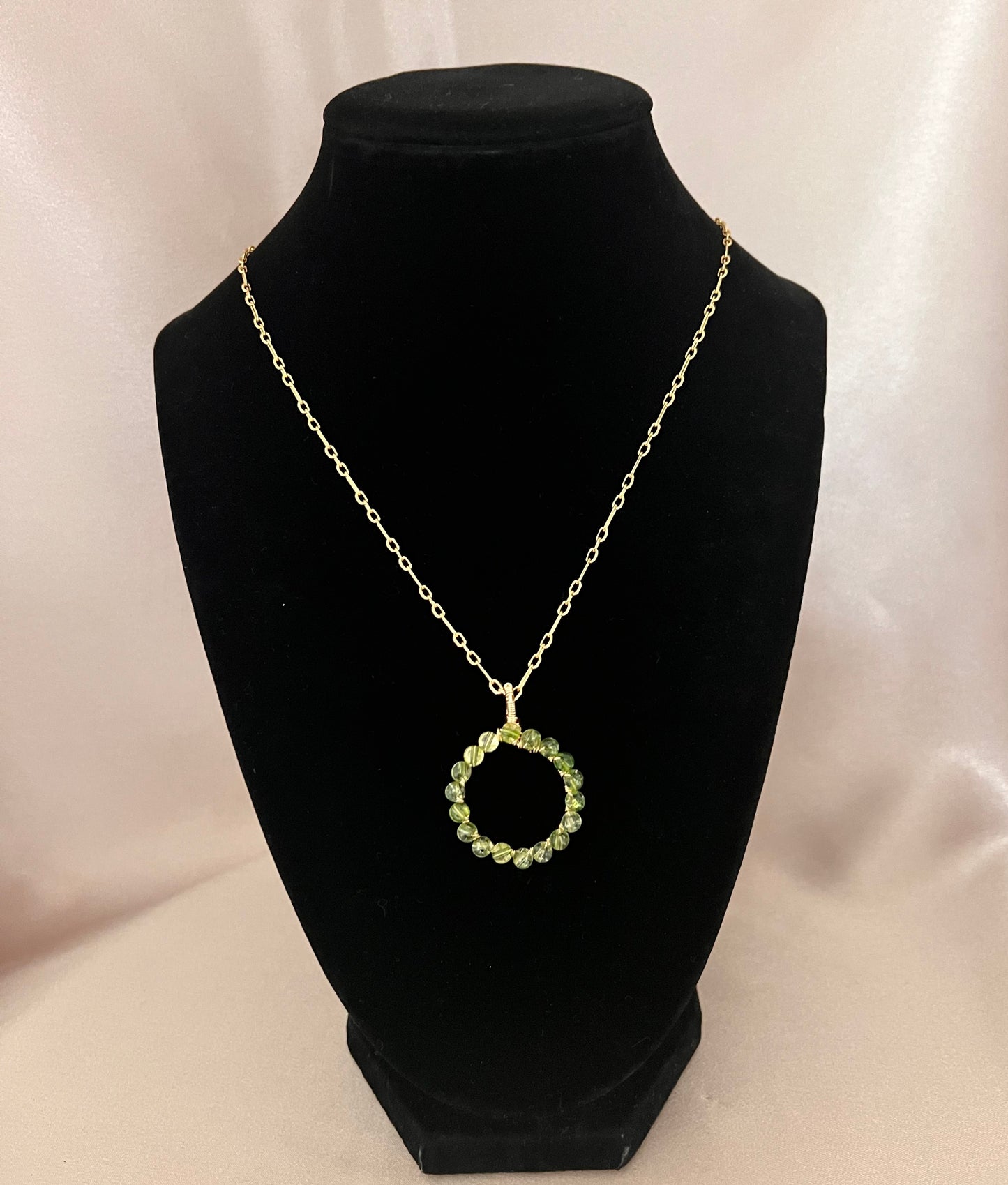 Green Quartz Circle Pendant Necklace - 14k Gold-Filled.