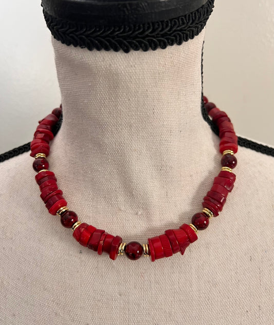 Red Coral Statement Collar Necklace