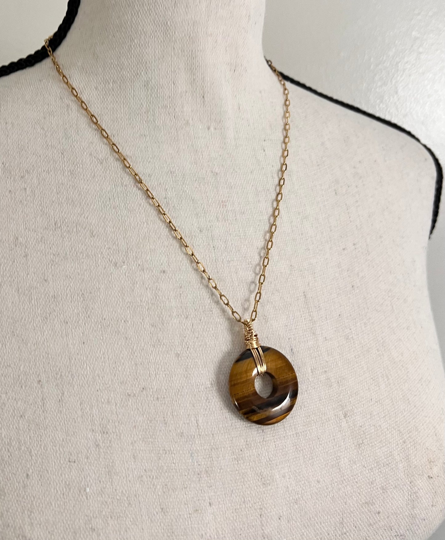 Donut Tiger Eye Pendant Necklace