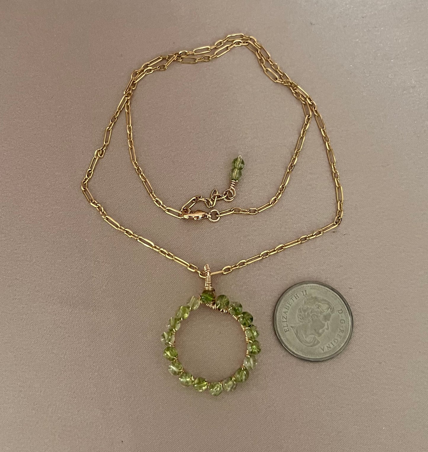 Green Quartz Circle Pendant Necklace - 14k Gold-Filled.