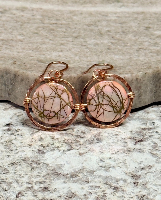 Luminous Rose-Gold & Painted Mother-of-Pearl Dangle Hoop Earrings