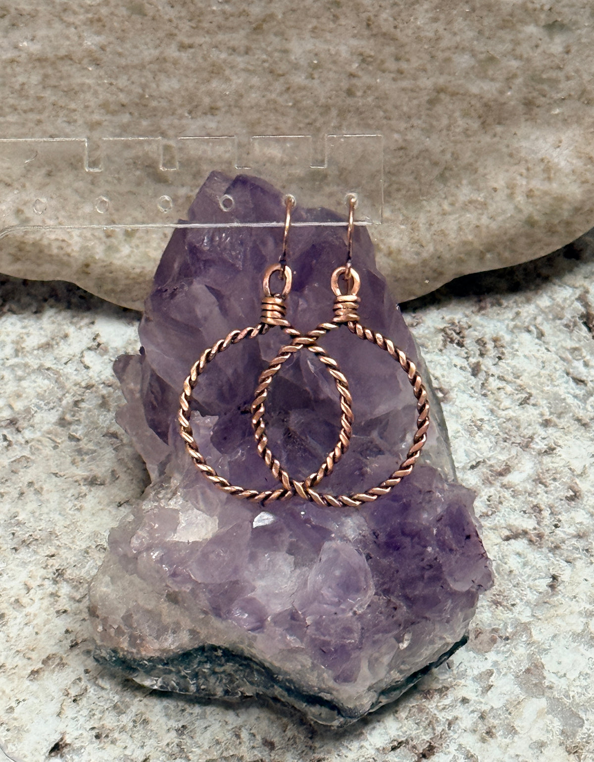 Rustic Artisan Twisted Rope Copper Hoop Earrings