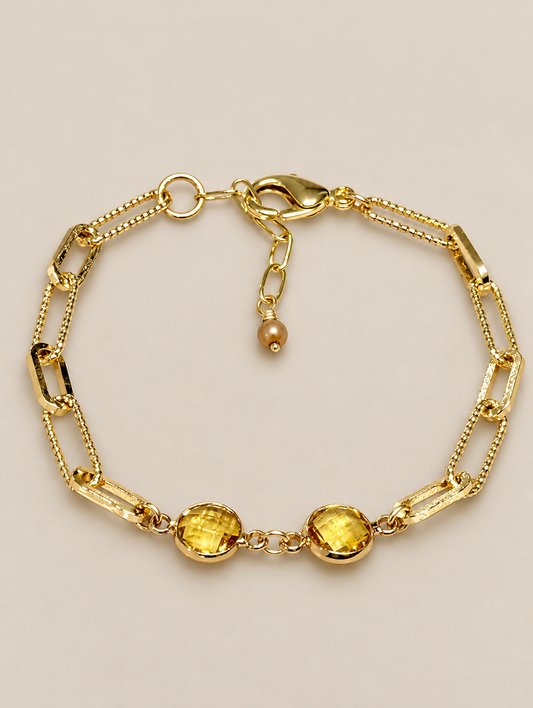 November Birthstone Bracelet in 14K Gold-Filled Chain with Yellow Topaz Crystals