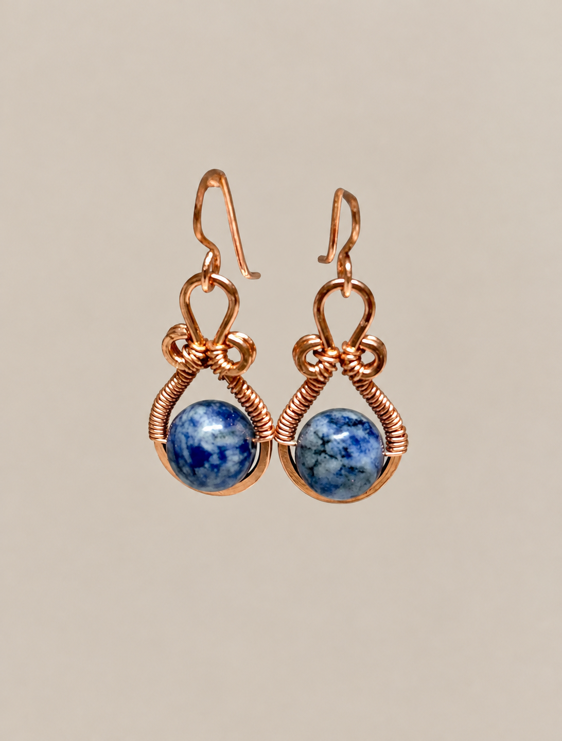 Blue Dot Jasper Copper Wire Wrapped Earrings | Healing & Boho Jewelry