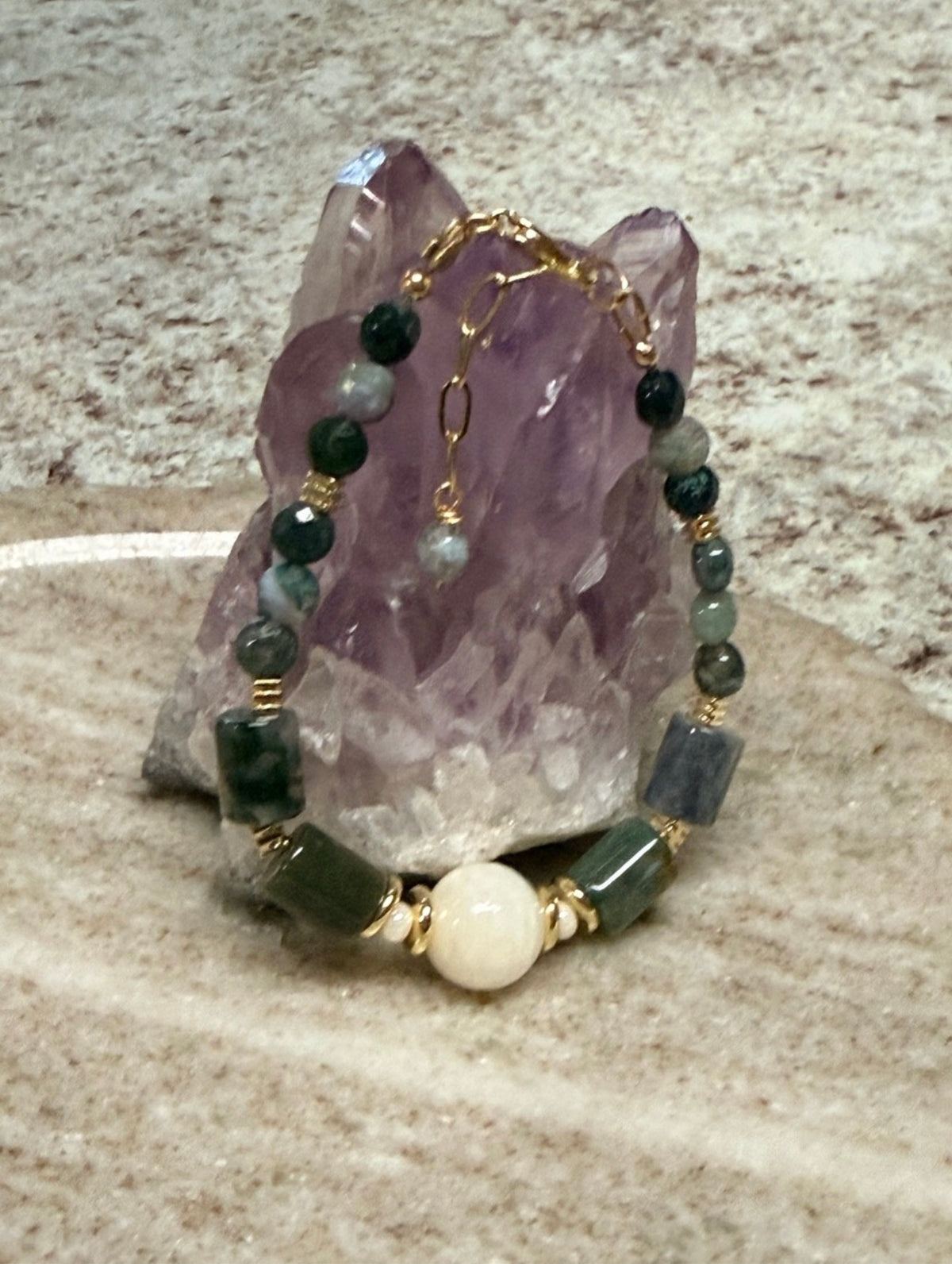 Fancy Jasper & Milky Jade Bracelet | Gold-Filled