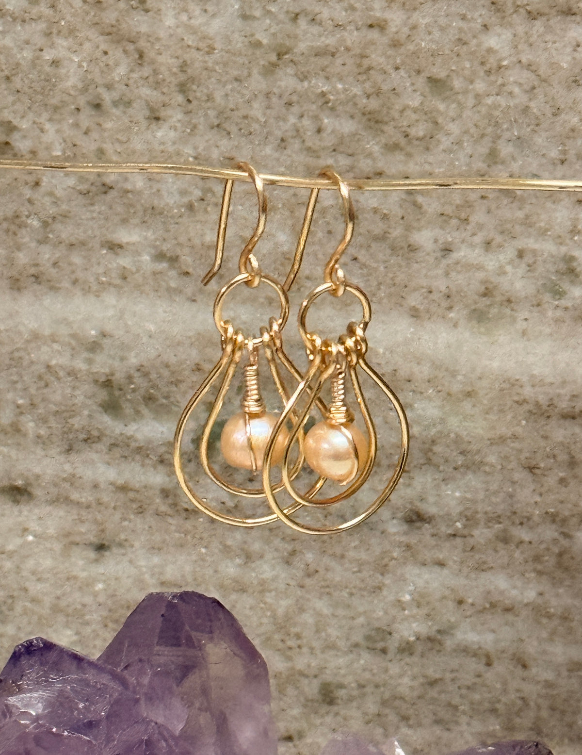 Handcrafted Gold Teardrop Hoop Earrings with Edison Freshwater Pearls