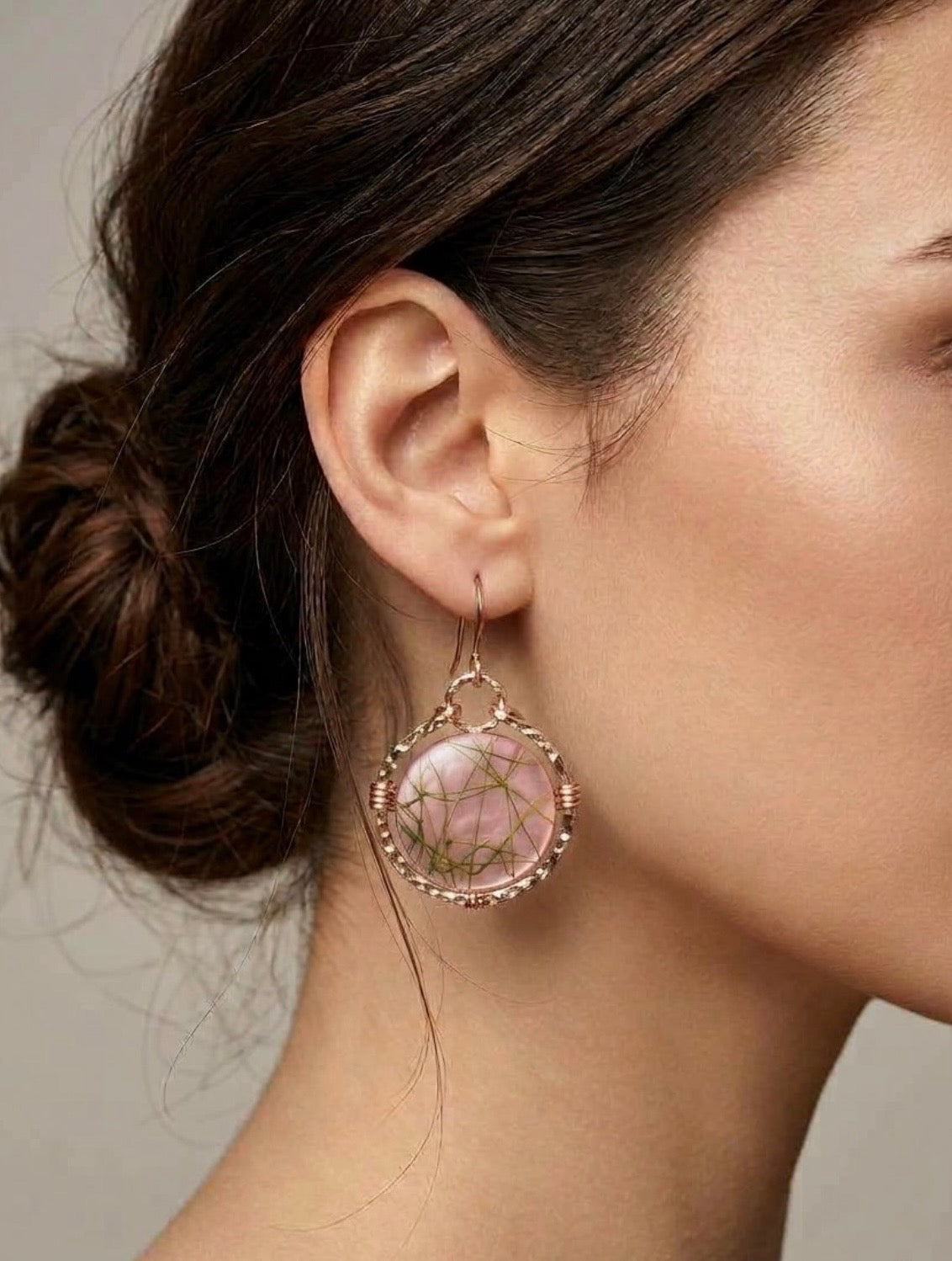 Luminous Rose-Gold & Painted Morher-of-Pearl Dangle Hoop Earrings