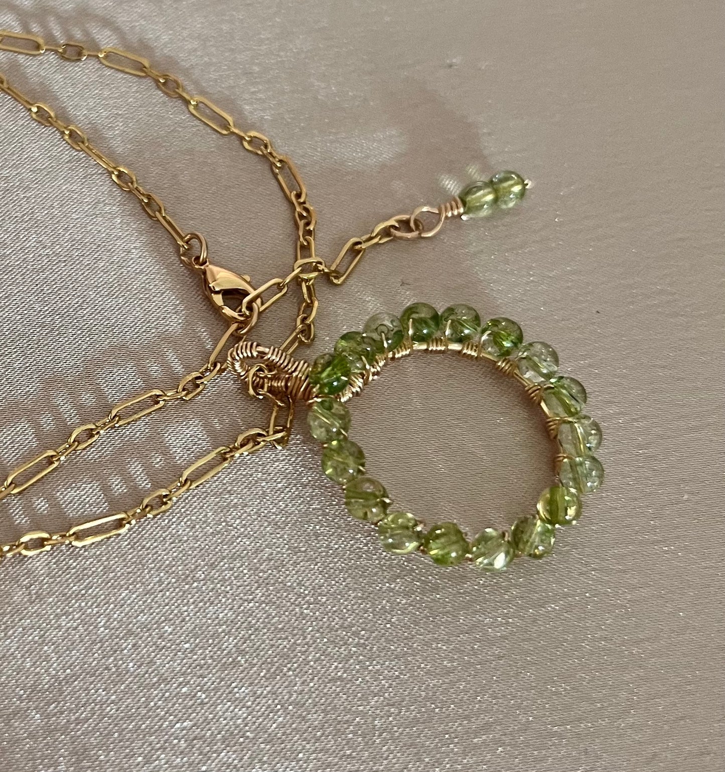 Green Quartz Circle Pendant Necklace - 14k Gold-Filled.