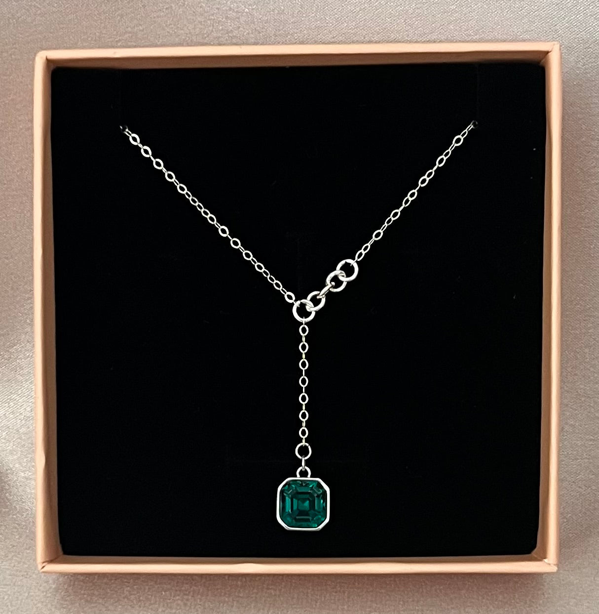 Sterling Silver Emerald Lariat Necklace