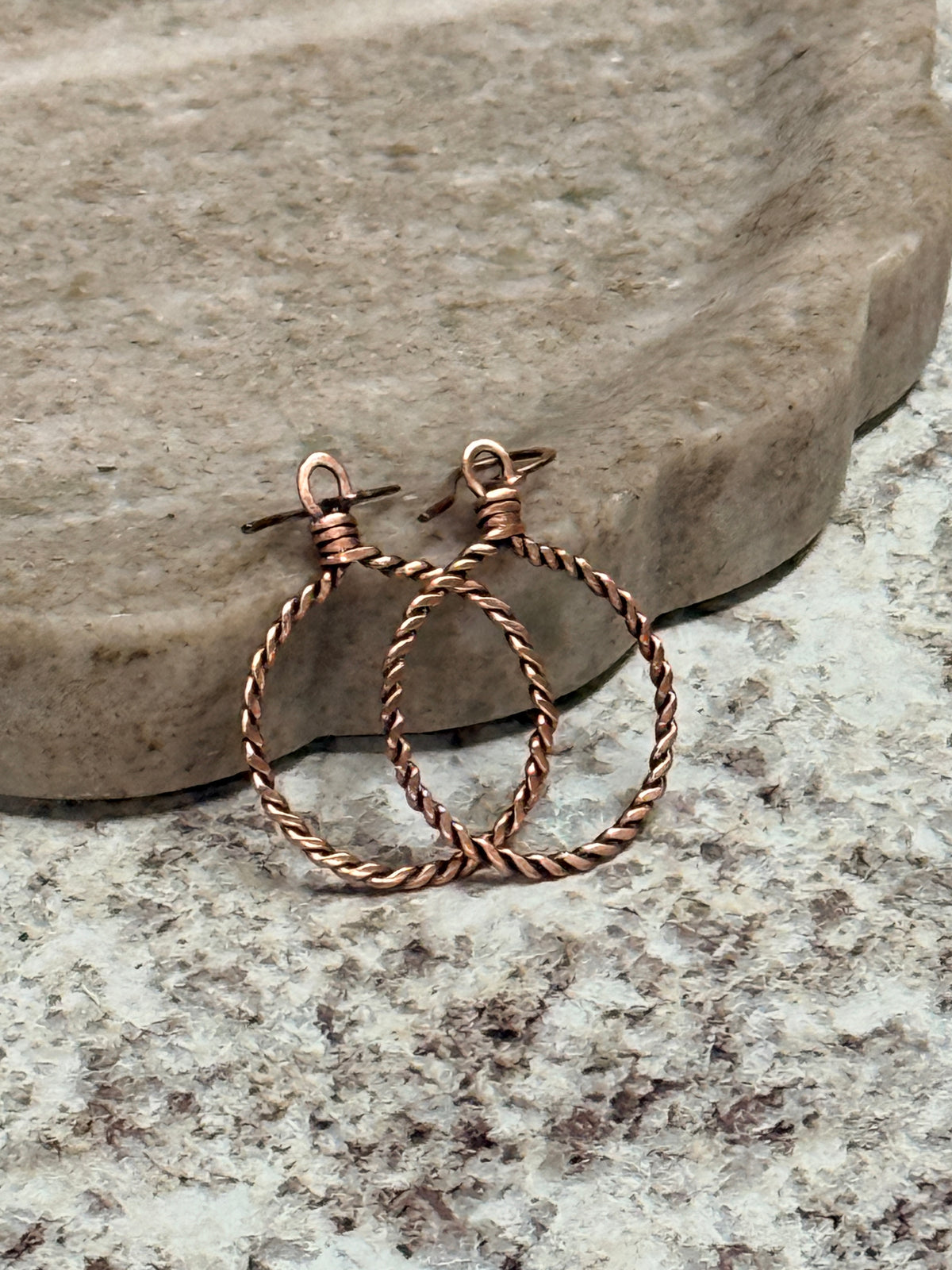Rustic Artisan Twisted Rope Copper Hoop Earrings