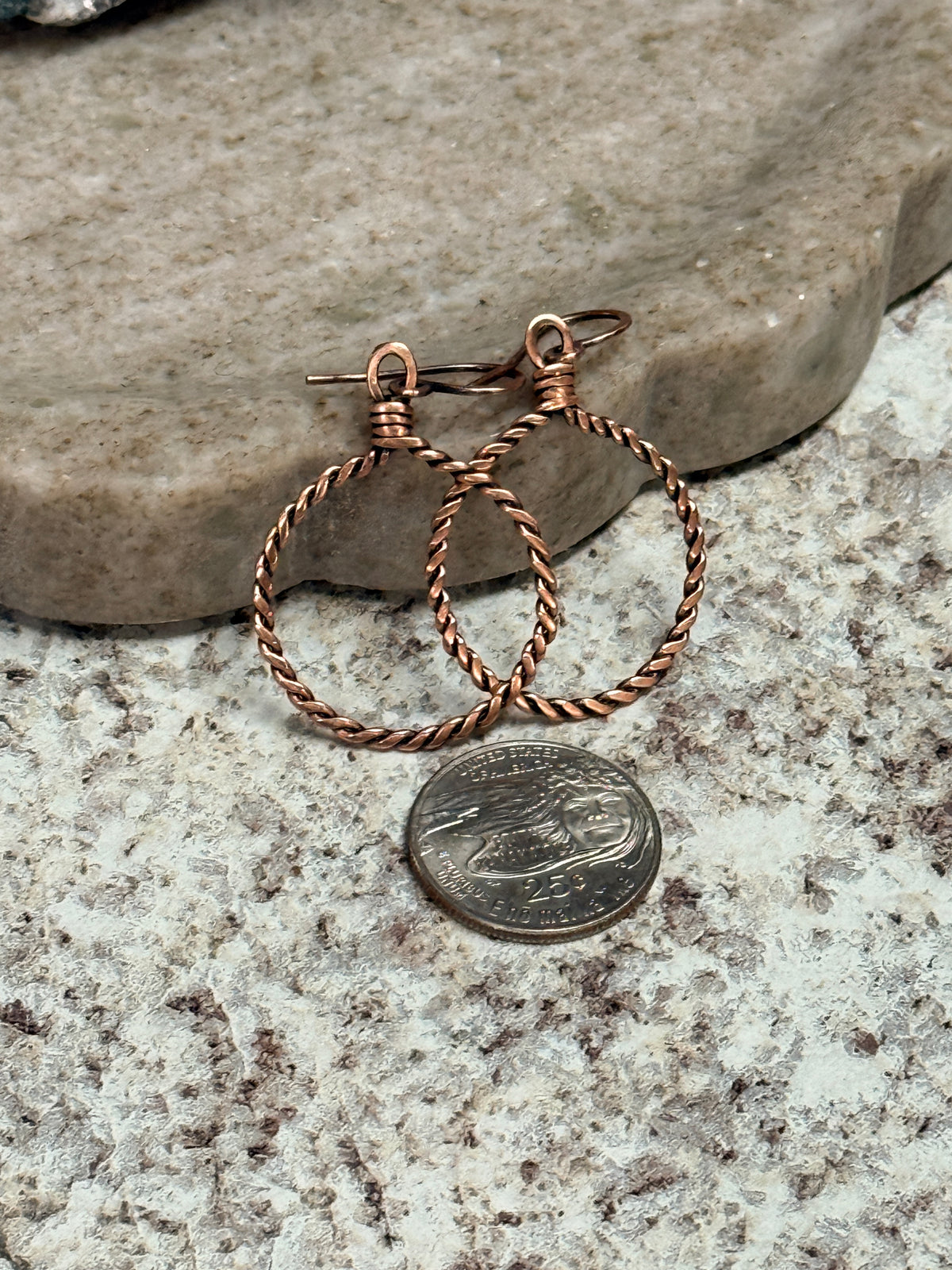 Rustic Artisan Twisted Rope Copper Hoop Earrings