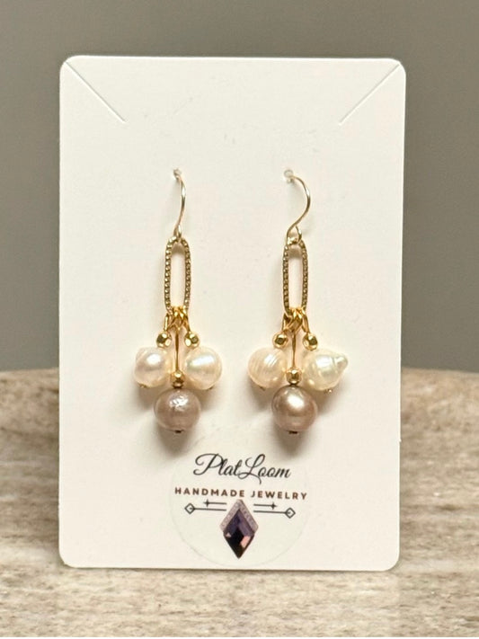 14k Gold-Filled Two-Tone Edison Pearl Cluster Dangle Earrings